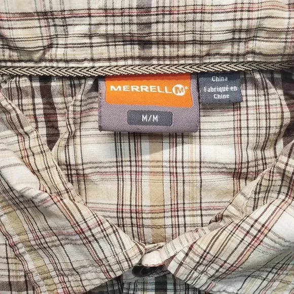 Merrell Mens Plaid Short Sleeve Metal Button Up Shirt Medium Outdoor Adventure - Picture 3 of 11